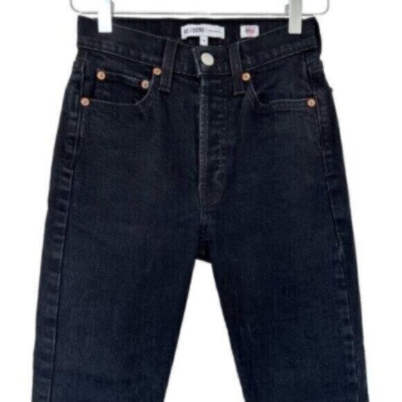 RE/DONE 90s Originals High Rise Black Ankle Crop Skinny Jeans Size 25 - Picture 3 of 12